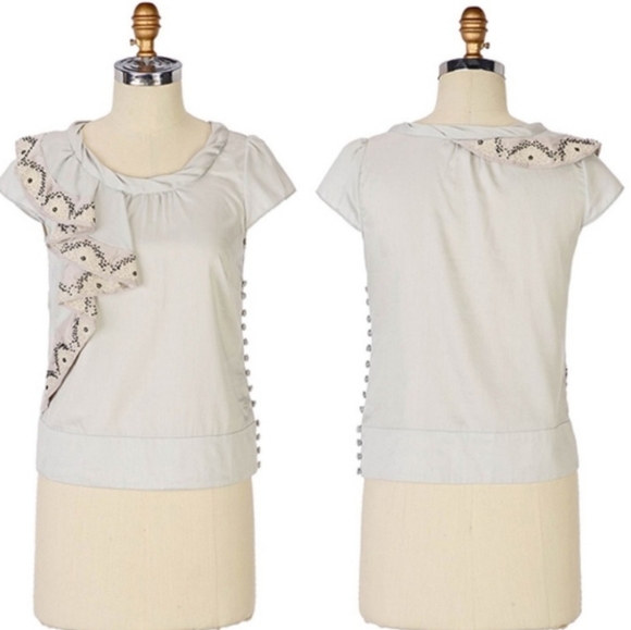 Leifsdottir Embroidered Beaded Ruffle Flames Top 0 - Picture 2 of 11